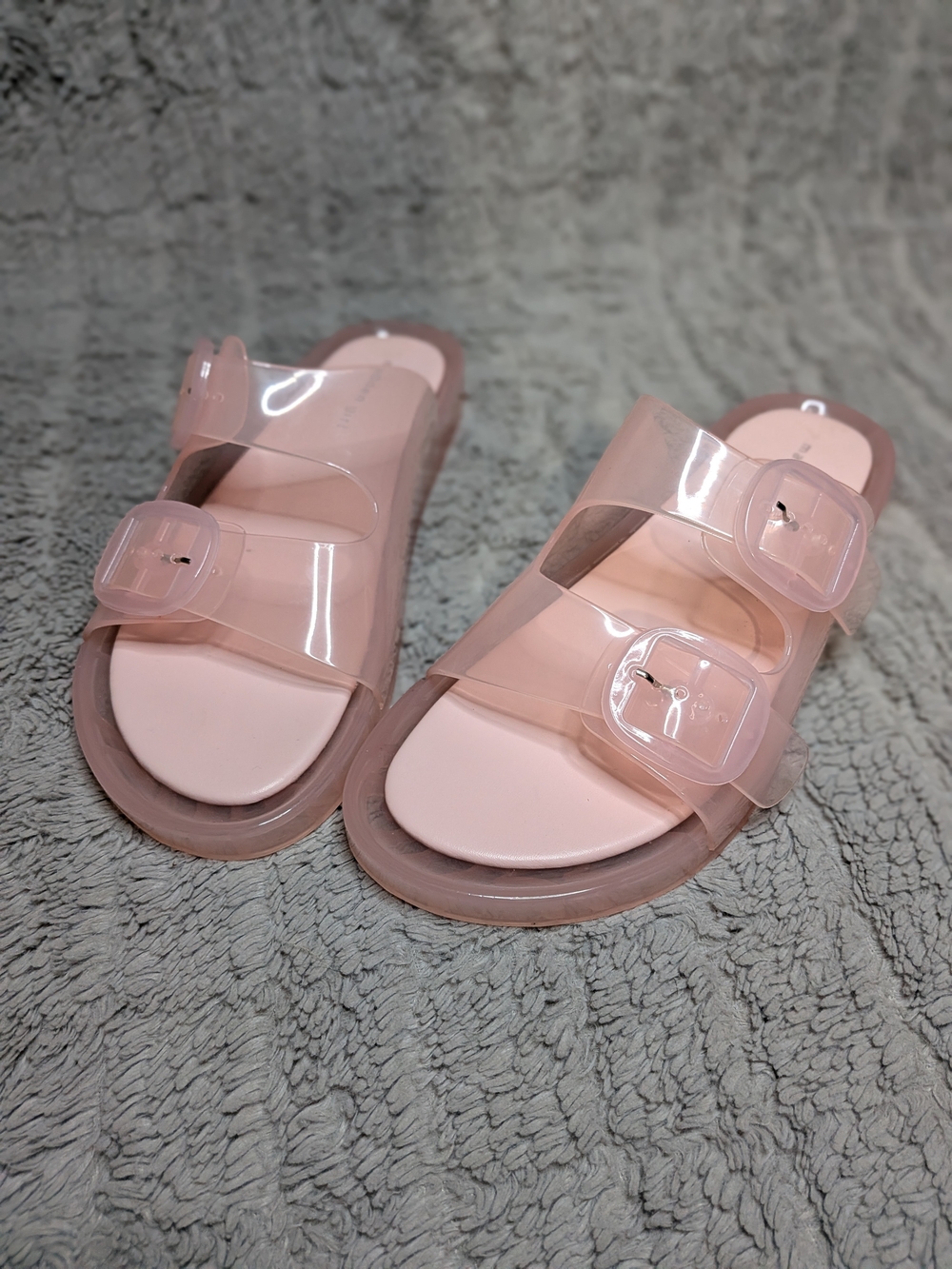 Madden Girl Blush Pink Clear Double-Buckle Slide Sandals